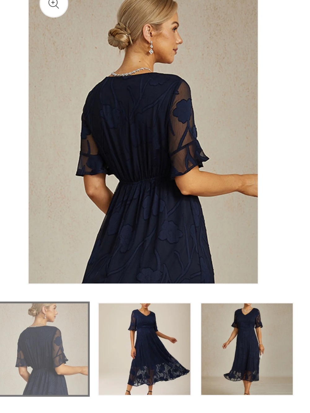 Elegant Navy V-Neck Midi Dress - Picture 4 of 15